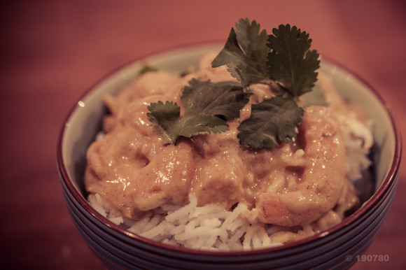 Crevettes au curry vert