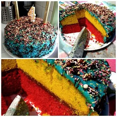 Layer cake jaune – rouge – bleu